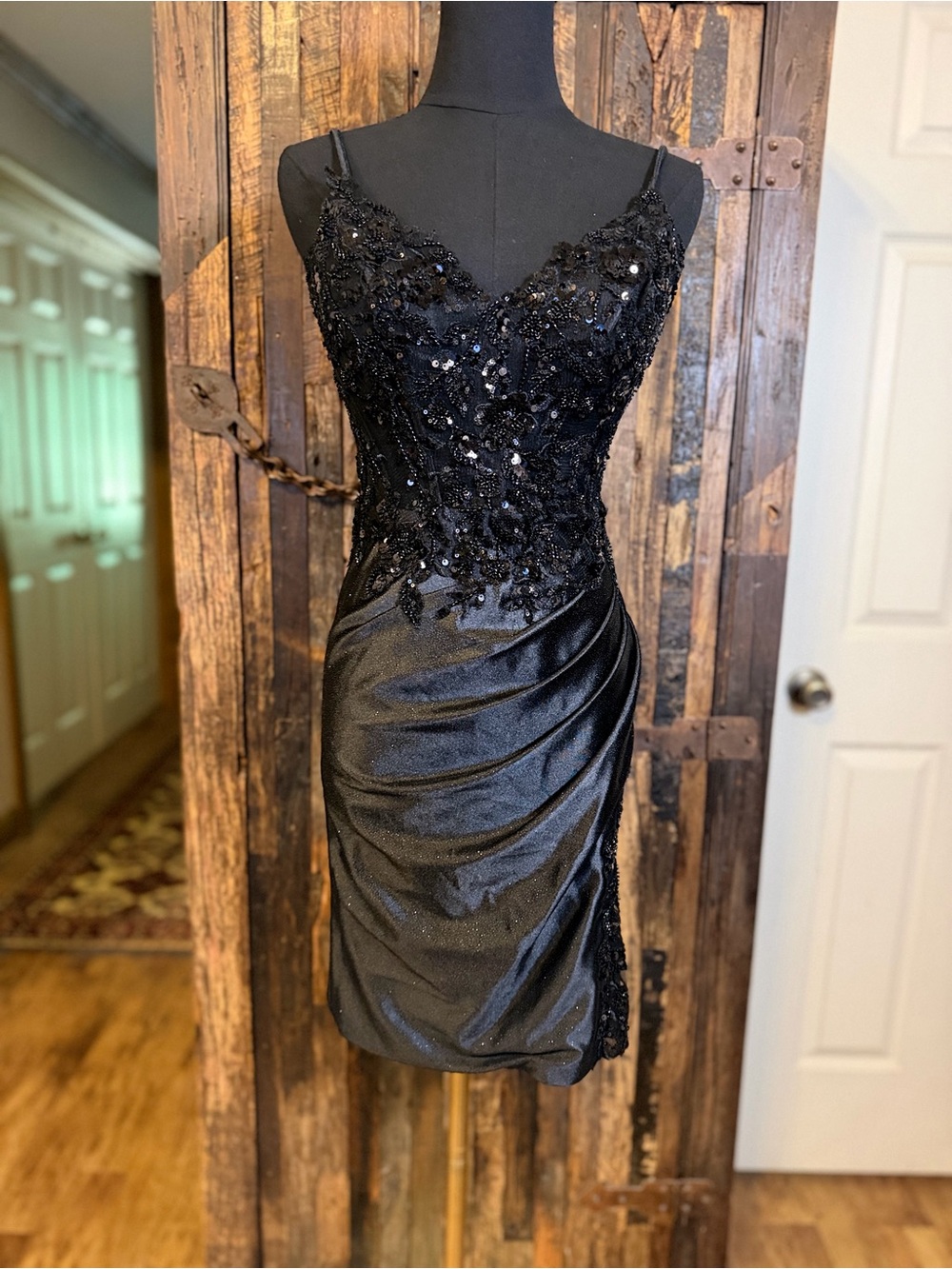 Adora Design Black Lace Sequin Satin Corset Cocktail Dress XS dark romantic